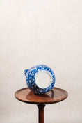 Load image into Gallery viewer, Antique Bulbous Blue Glazed Scalloped Spongeware Pitcher with Floral Relief Detail
