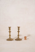 Load image into Gallery viewer, PAIR of 19th Century Brass Candlesticks with Beveled Square Base