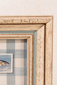 Load image into Gallery viewer, Vintage British Collector’s Cigarette ‘Salmon’ Fish Card | Custom Float Mount on Chelsea Textiles Check Fabric in Vintage Frame