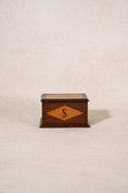 Load image into Gallery viewer, 19th Century Mahogany Birdseye Maple Sewing Box with Letter “S” + Bow Inlay
