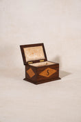 Load image into Gallery viewer, 19th Century Mahogany Birdseye Maple Sewing Box with Letter “S” + Bow Inlay