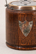 Load image into Gallery viewer, 19th Century English Oak Biscuit Barrel with Silver Plate Shield