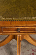 Load image into Gallery viewer, English Regency Style Drum Side Table with Green Leather Top + 3 Drawers (c. 1940)