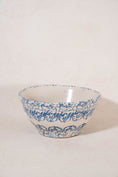Load image into Gallery viewer, Large Antique Blue Spongeware Bowl with Side Scalloped Relief