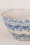 Load image into Gallery viewer, Large Antique Blue Spongeware Bowl with Side Scalloped Relief