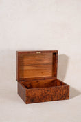 Load image into Gallery viewer, 19th Century Burl Box with Diamond Top Pattern + Pearl Inlay (Working Key)
