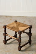 Load image into Gallery viewer, Antique English Oak Stool with Woven Seat (c. 1920)