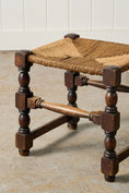 Load image into Gallery viewer, Antique English Oak Stool with Woven Seat (c. 1920)