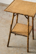 Load image into Gallery viewer, Antique Tortoise Bamboo Side Table with Original Seagrass