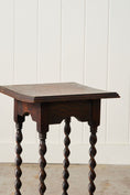 Load image into Gallery viewer, Petite English Oak Square Barley Twist Side Table / Stand with Scalloped Edge (c. 1930)