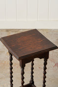 Load image into Gallery viewer, Petite English Oak Square Barley Twist Side Table / Stand with Scalloped Edge (c. 1930)