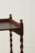 Load image into Gallery viewer, Antique English Oak Two-Tier Barley Twist Trolley On Casters