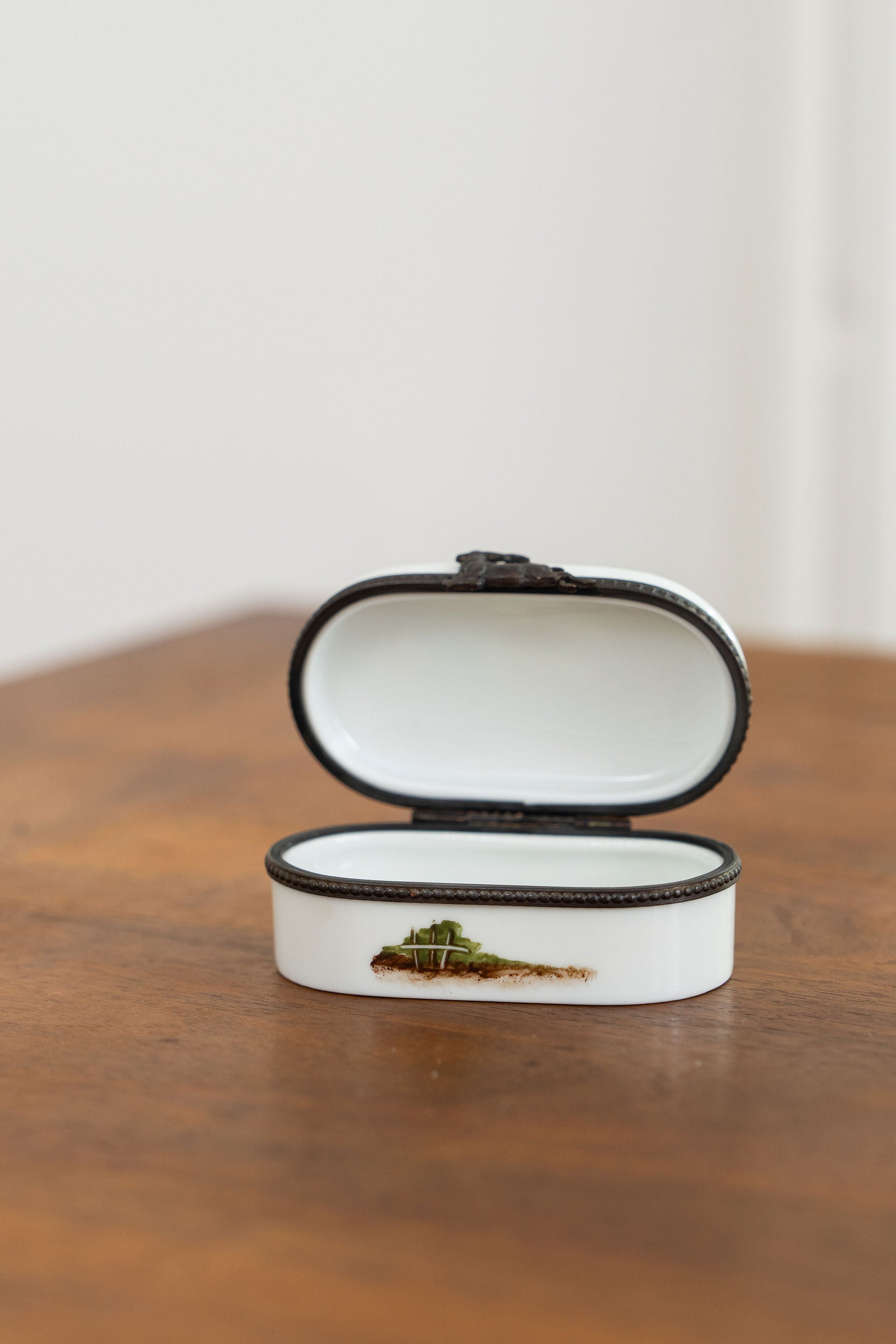Limoges France Keepsake Box | Mountain Scene Oval Shape with Stag Clasp