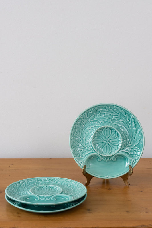 Vintage French Majolica Seafoam Artichoke Plate