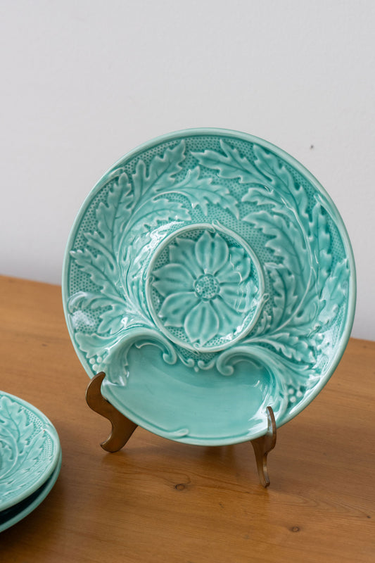Vintage French Majolica Seafoam Artichoke Plate
