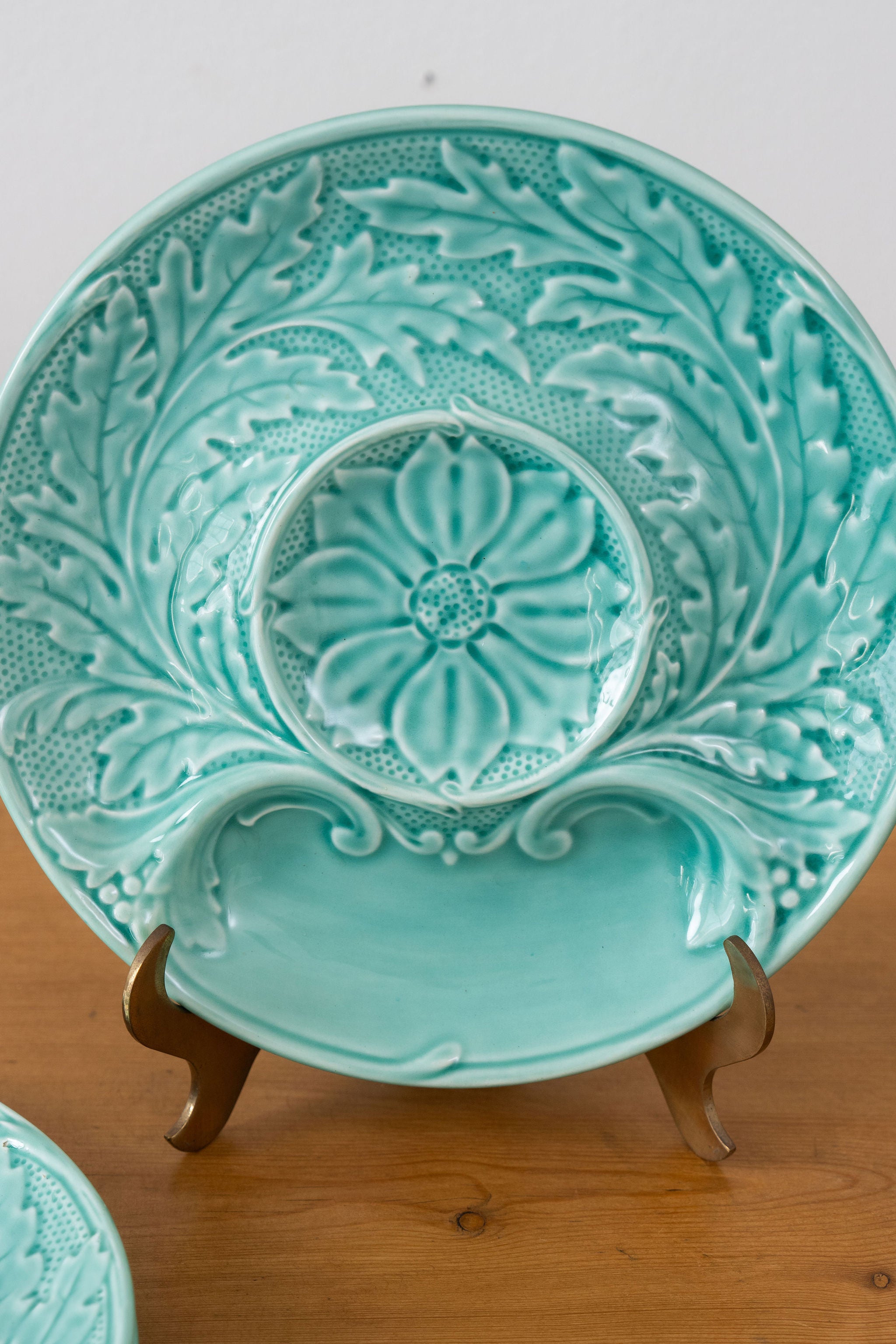 Vintage French Majolica Seafoam Artichoke Plate