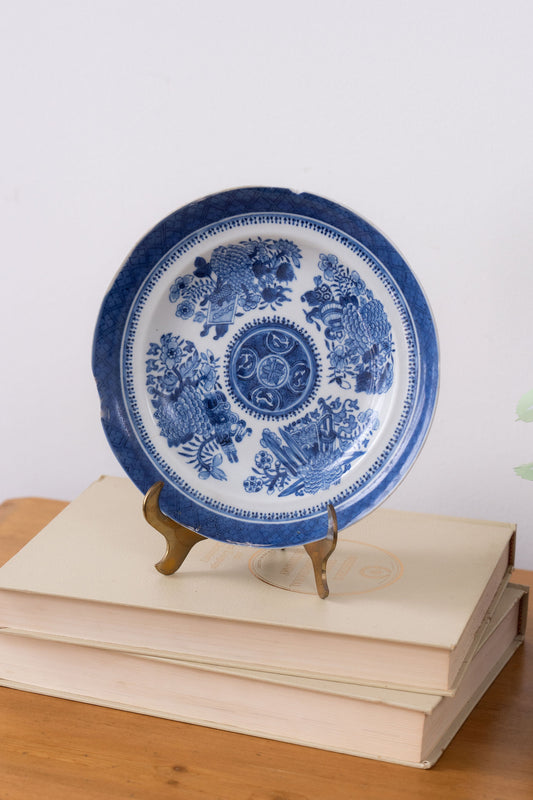 Chinese Blue + White 10" Fitzhugh Plates | SET of 4 (c. 1820-1850)