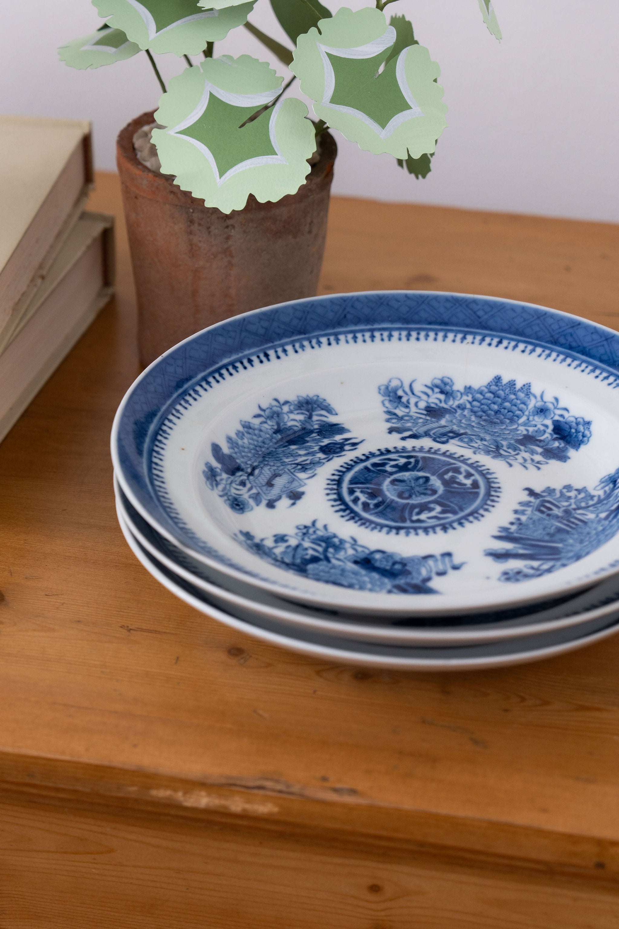 Chinese Blue + White 10" Fitzhugh Plates | SET of 4 (c. 1820-1850)