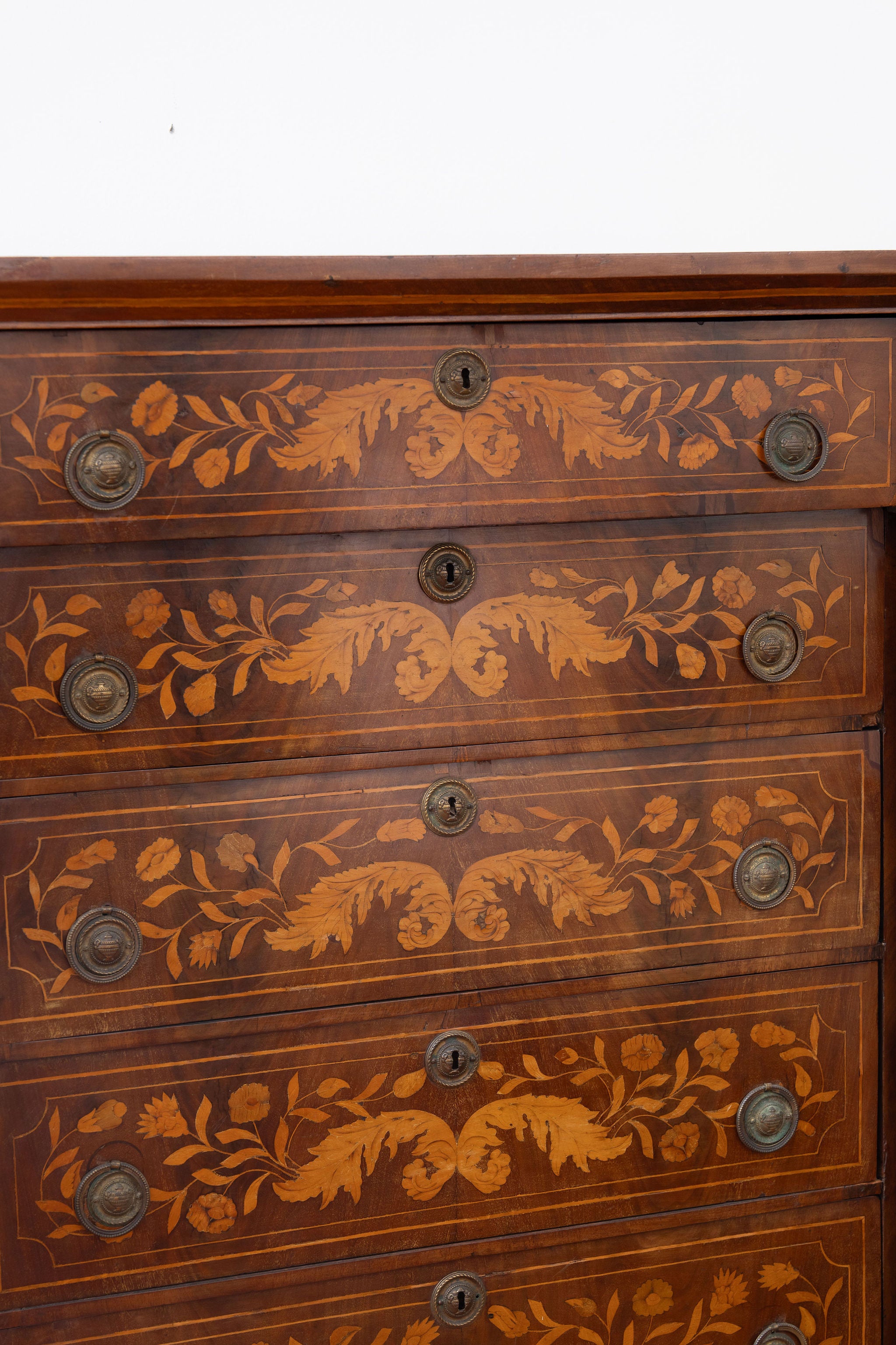 Antique Dutch Marquetry Chest Drawers Tall Boy Inlay (c. 1820)