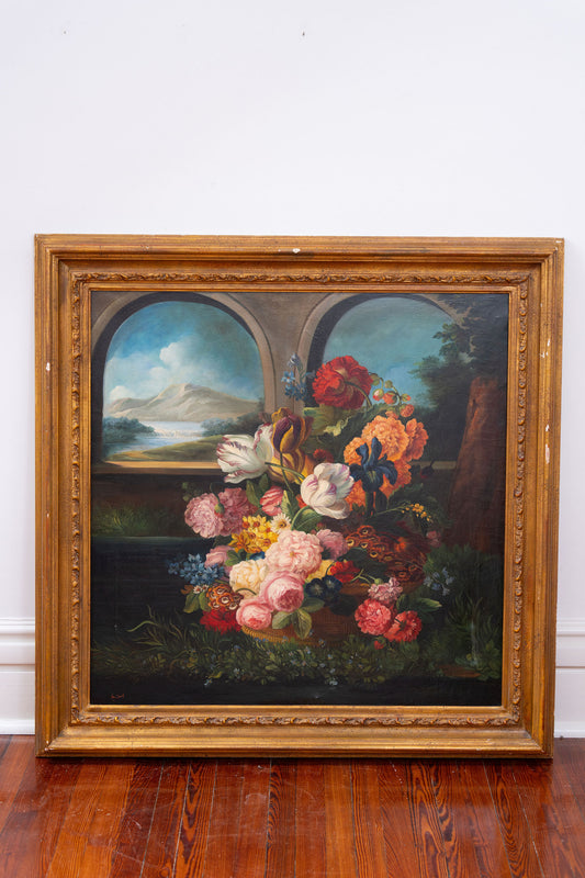 Signed Dutch Style Floral Original Oil Painting (c. late 20th Century)