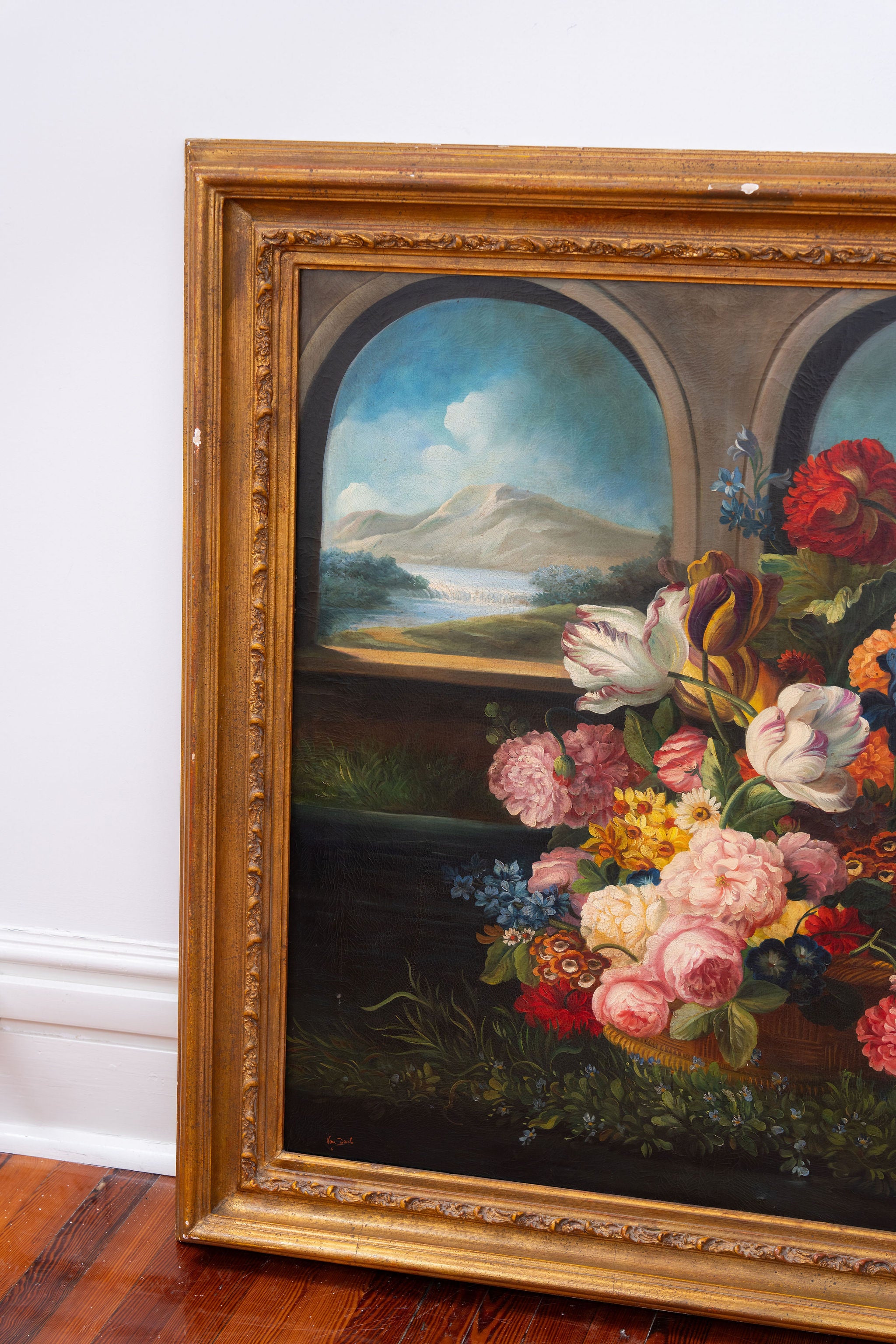 Signed Dutch Style Floral Original Oil Painting (c. late 20th Century)