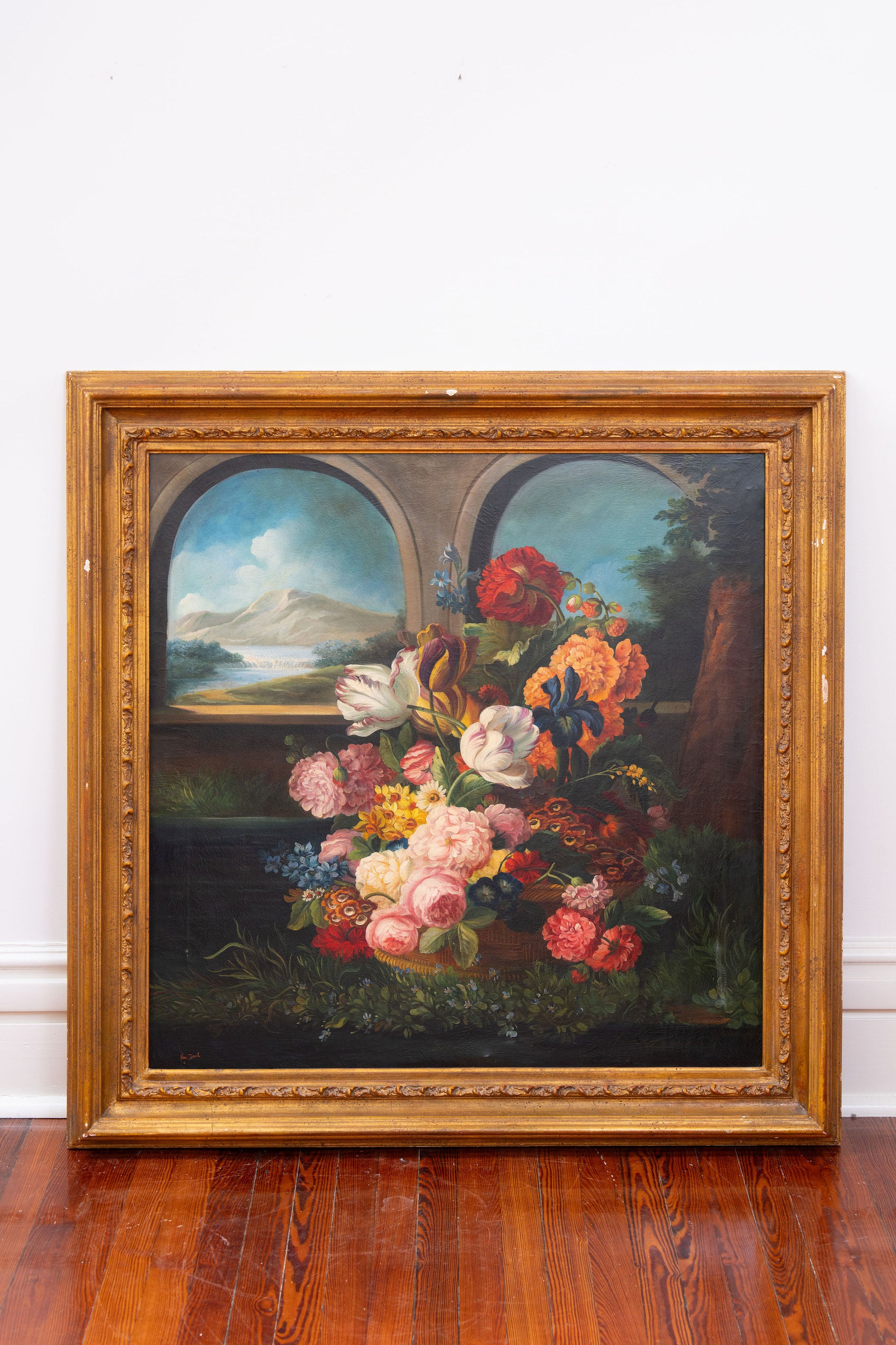 Signed Dutch Style Floral Original Oil Painting (c. late 20th Century)