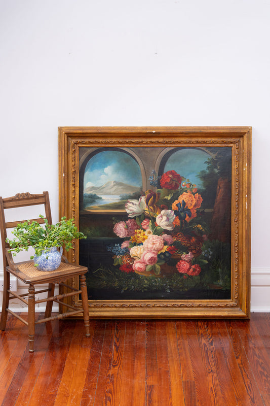 Signed Dutch Style Floral Original Oil Painting (c. late 20th Century)
