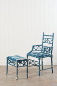 Load image into Gallery viewer, Vintage Painted Blue + White Bamboo Chair with Matching Foot Stool