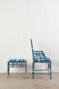 Load image into Gallery viewer, Vintage Painted Blue + White Bamboo Chair with Matching Foot Stool