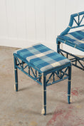 Load image into Gallery viewer, Vintage Painted Blue + White Bamboo Chair with Matching Foot Stool