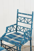 Load image into Gallery viewer, Vintage Painted Blue + White Bamboo Chair with Matching Foot Stool