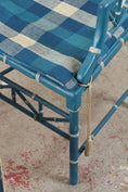 Load image into Gallery viewer, Vintage Painted Blue + White Bamboo Chair with Matching Foot Stool
