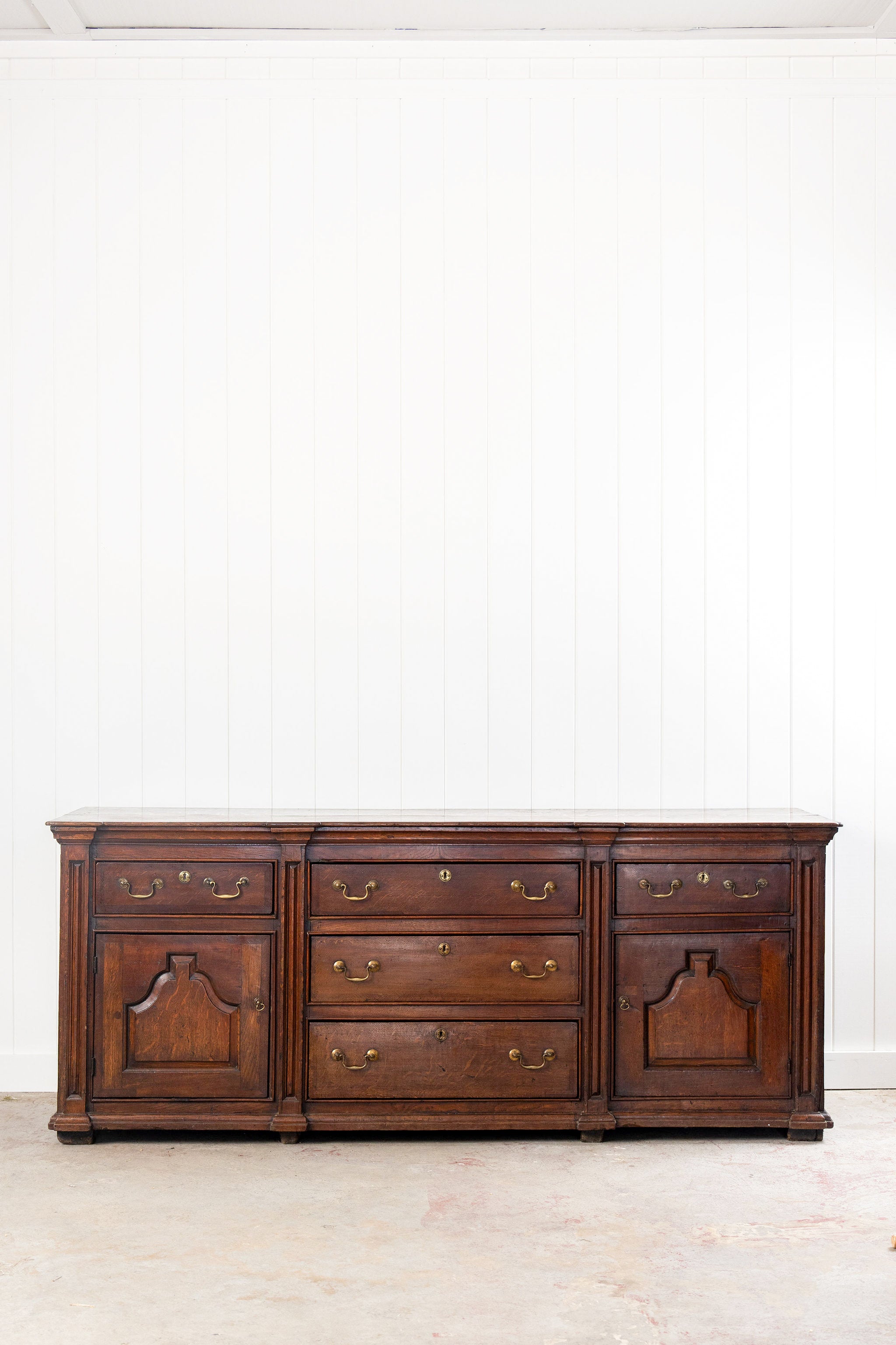 18th Century Large 7FT Oak Buffet with Raised Panel Cabinets (c. 1780)