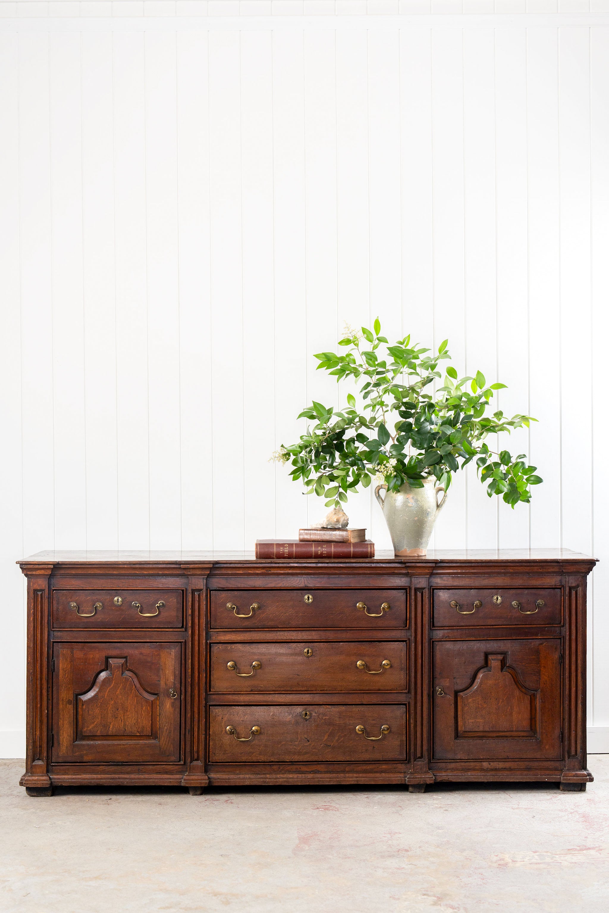 18th Century Large 7FT Oak Buffet with Raised Panel Cabinets (c. 1780)