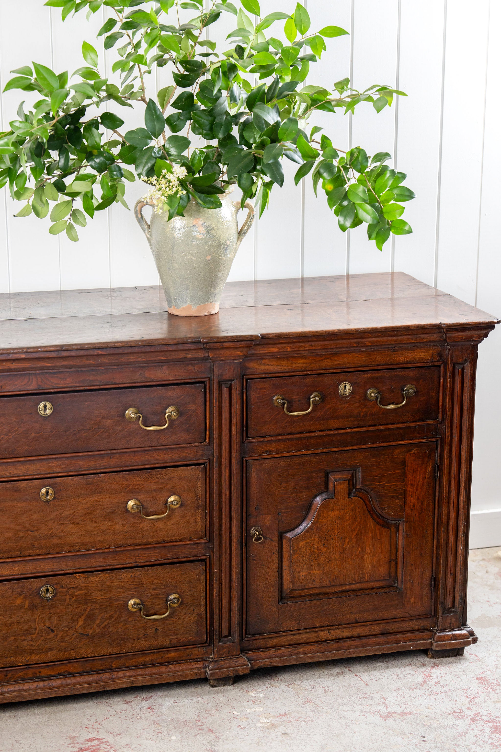 18th Century Large 7FT Oak Buffet with Raised Panel Cabinets (c. 1780)