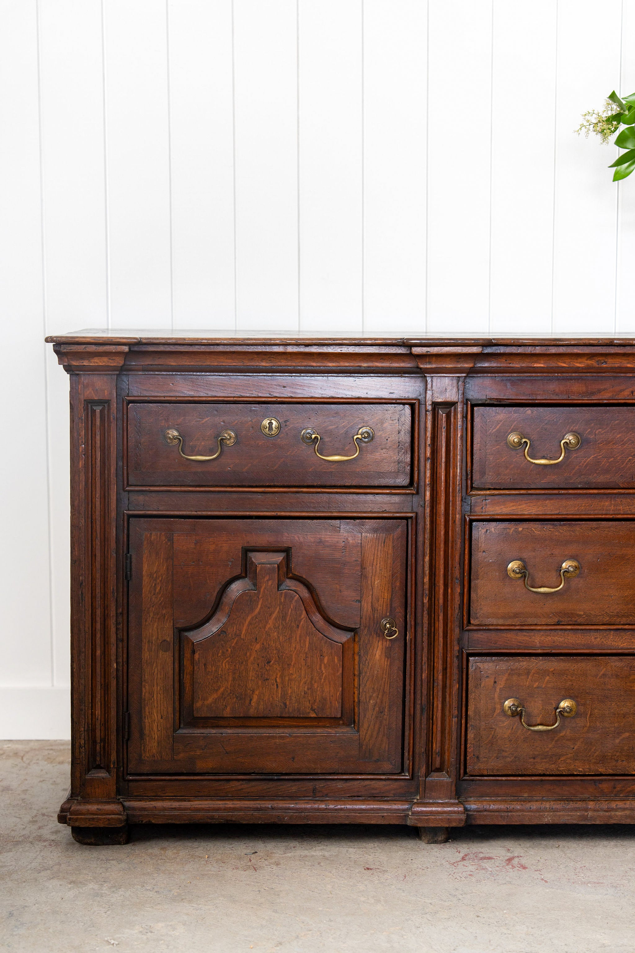 18th Century Large 7FT Oak Buffet with Raised Panel Cabinets (c. 1780)