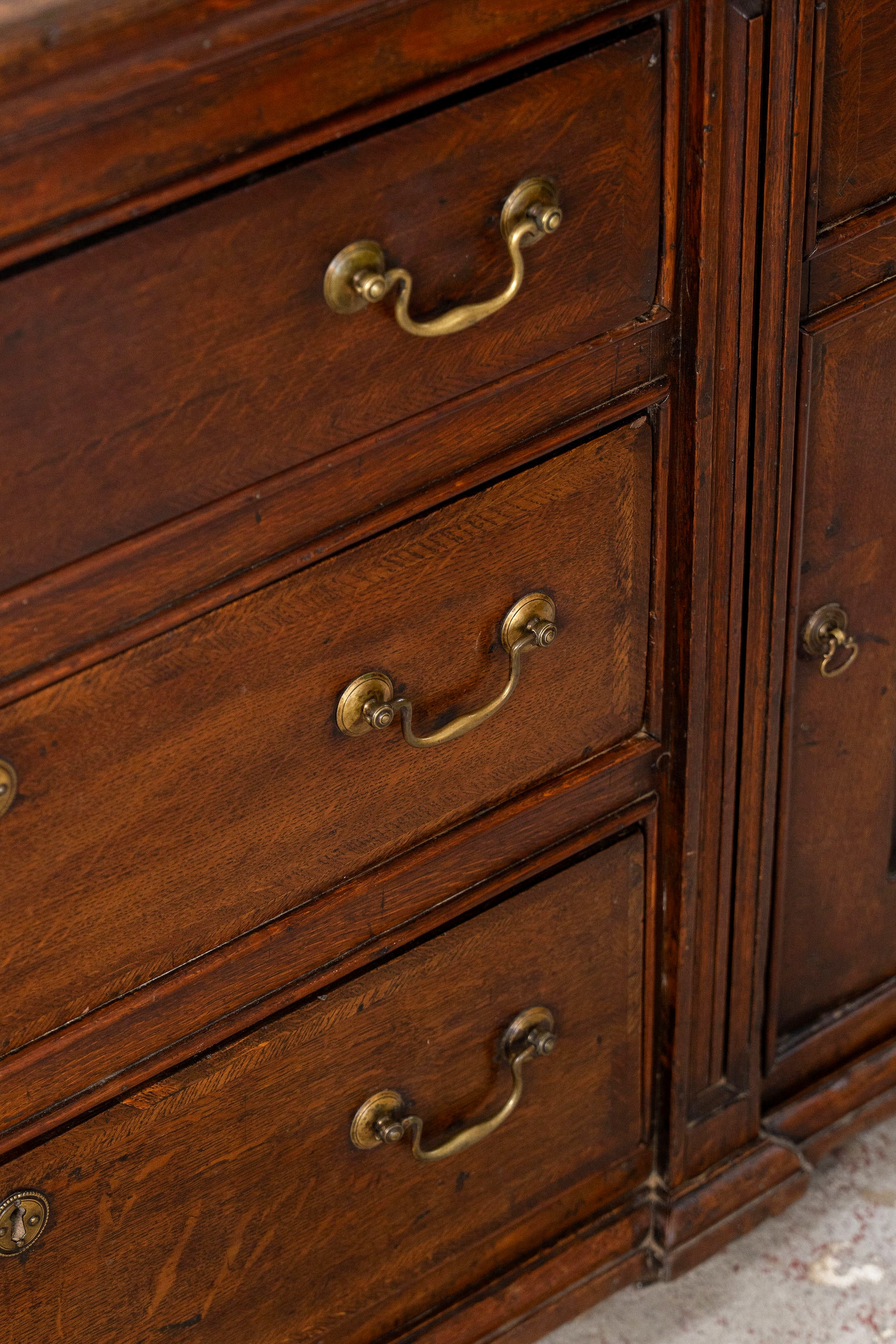 18th Century Large 7FT Oak Buffet with Raised Panel Cabinets (c. 1780)