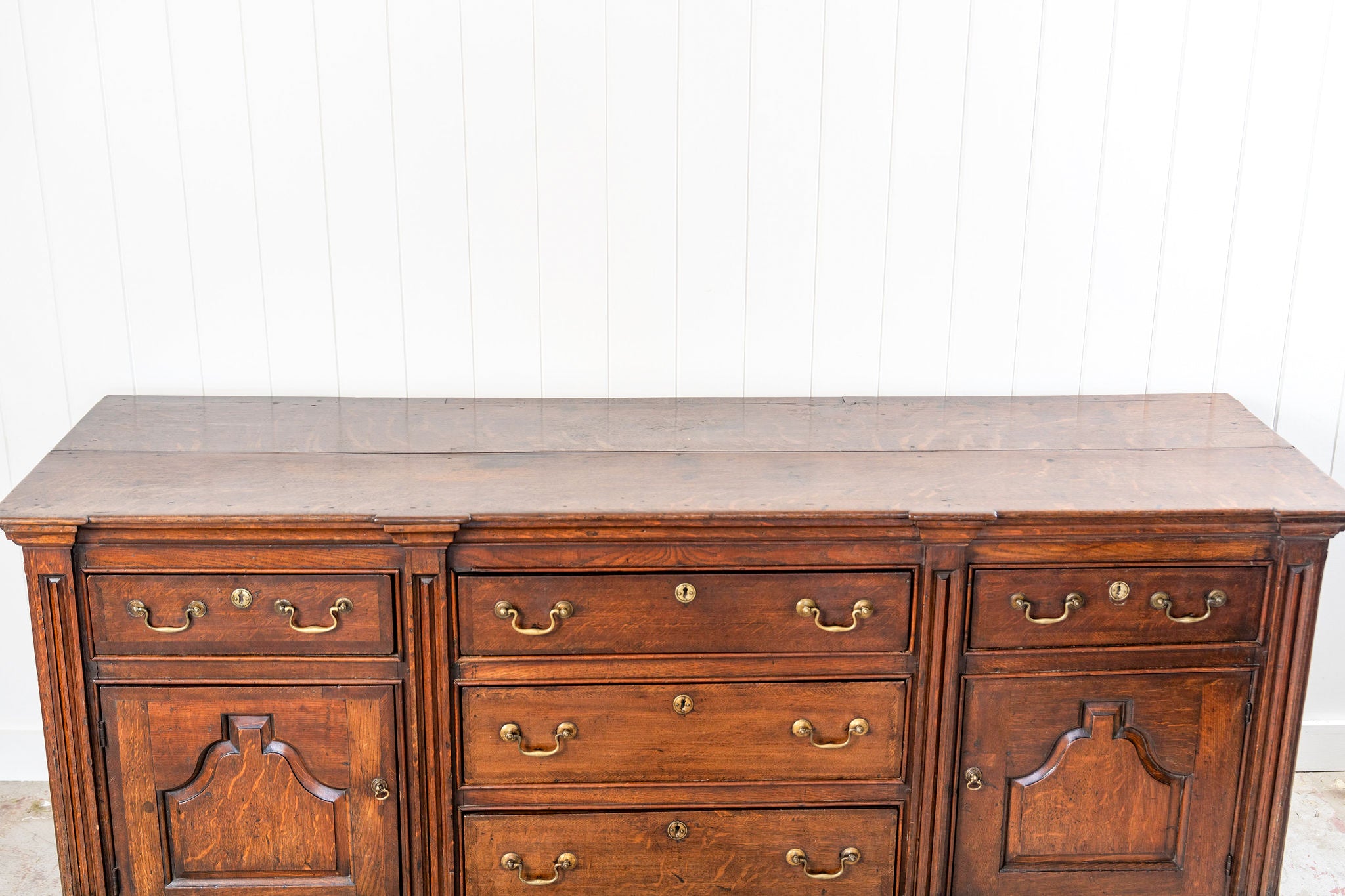 18th Century Large 7FT Oak Buffet with Raised Panel Cabinets (c. 1780)
