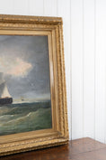 Load image into Gallery viewer, Large 19th Century Signed Original Oil of Early Steamship in Original Carved Frame