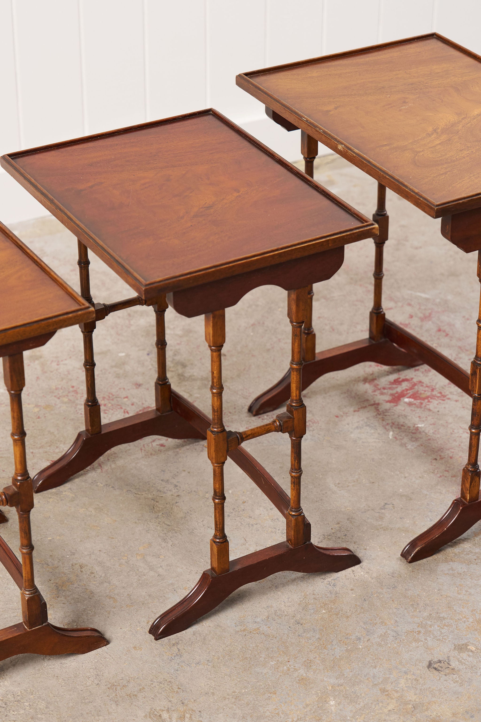 Set of Nesting Tables, Mahogany with Faux Bamboo Legs