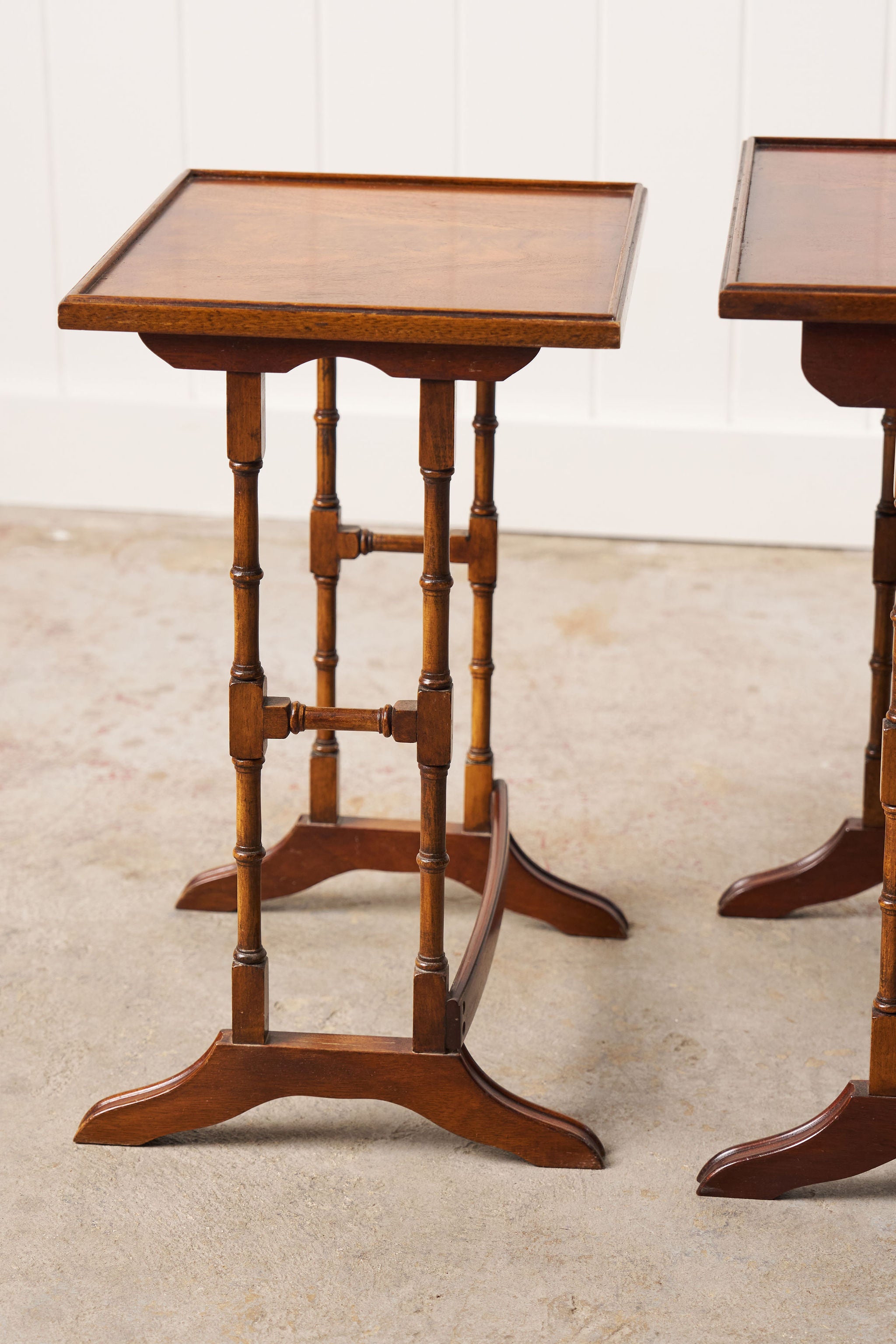 Set of Nesting Tables, Mahogany with Faux Bamboo Legs