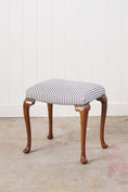 Load image into Gallery viewer, Antique English Carved Footstool | Navy + White Ticking Stripe