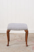 Load image into Gallery viewer, Antique English Carved Footstool | Navy + White Ticking Stripe