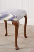 Load image into Gallery viewer, Antique English Carved Footstool | Navy + White Ticking Stripe