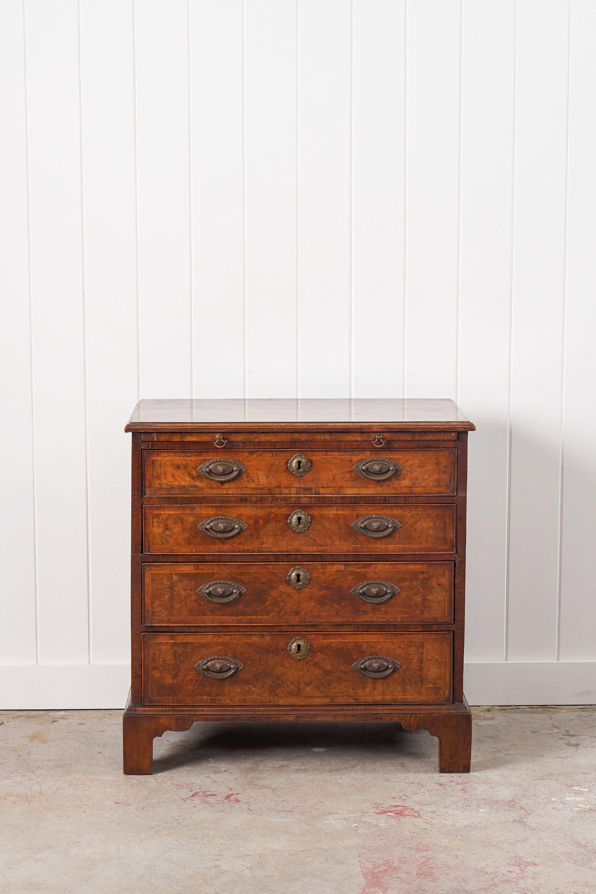 18th Century English Walnut Bachelor’s Chest with Original Pulls + Sliding Table (c. 1740)