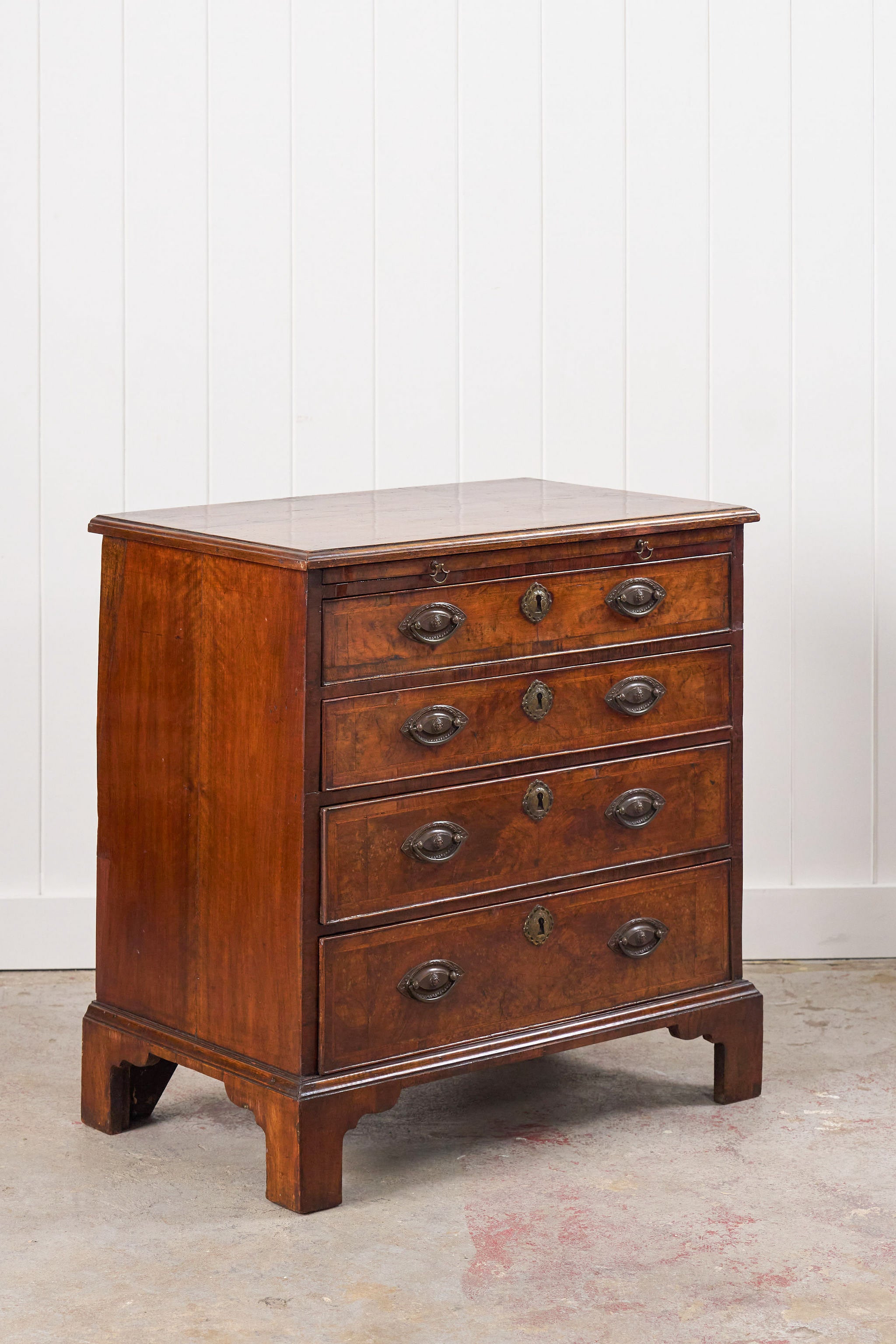 18th Century English Walnut Bachelor’s Chest with Original Pulls + Sliding Table (c. 1740)