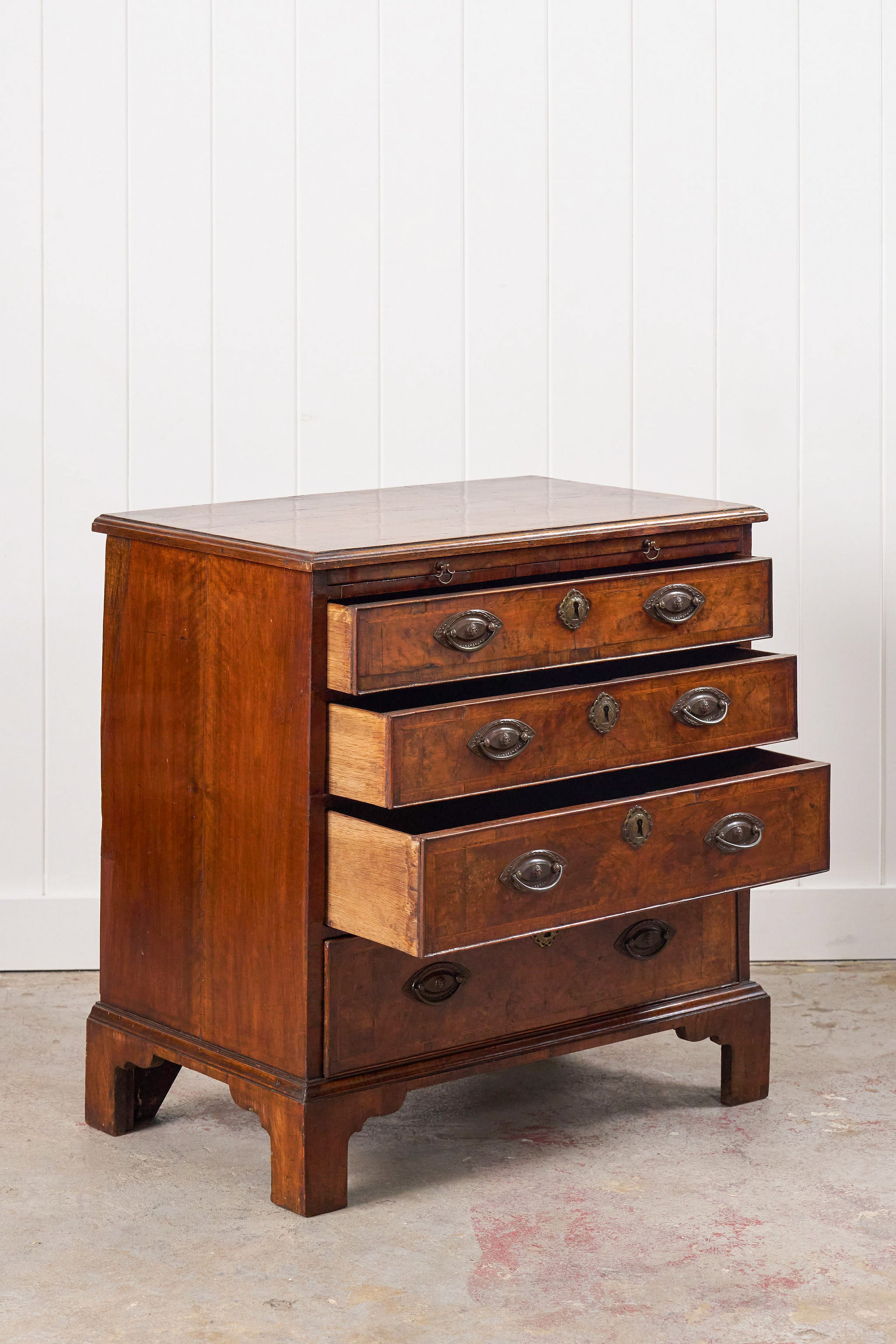 18th Century English Walnut Bachelor’s Chest with Original Pulls + Sliding Table (c. 1740)