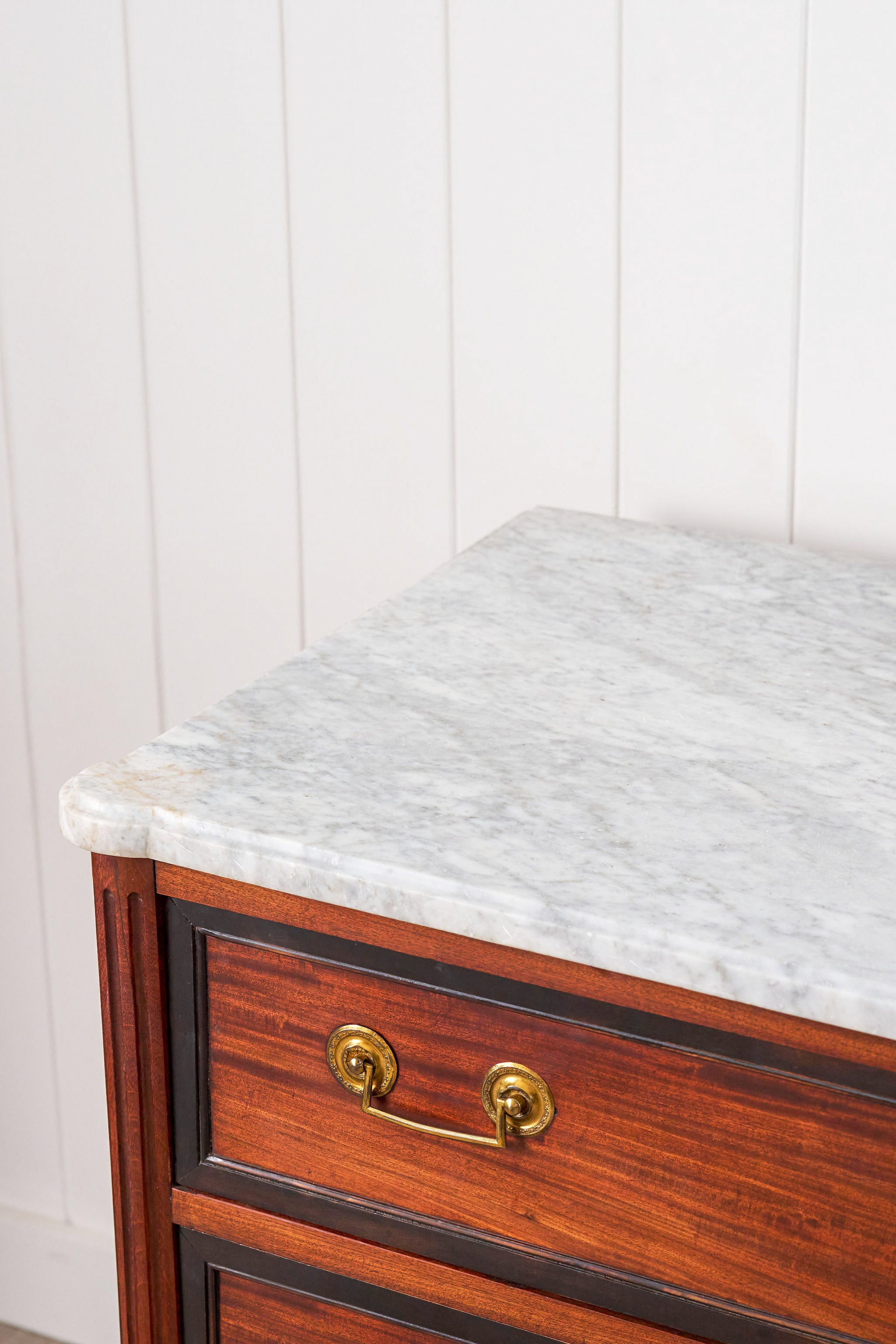 Louis XVI Period 18th Century French Commode with White Marble Top + Ebony Banding (c. 1780)