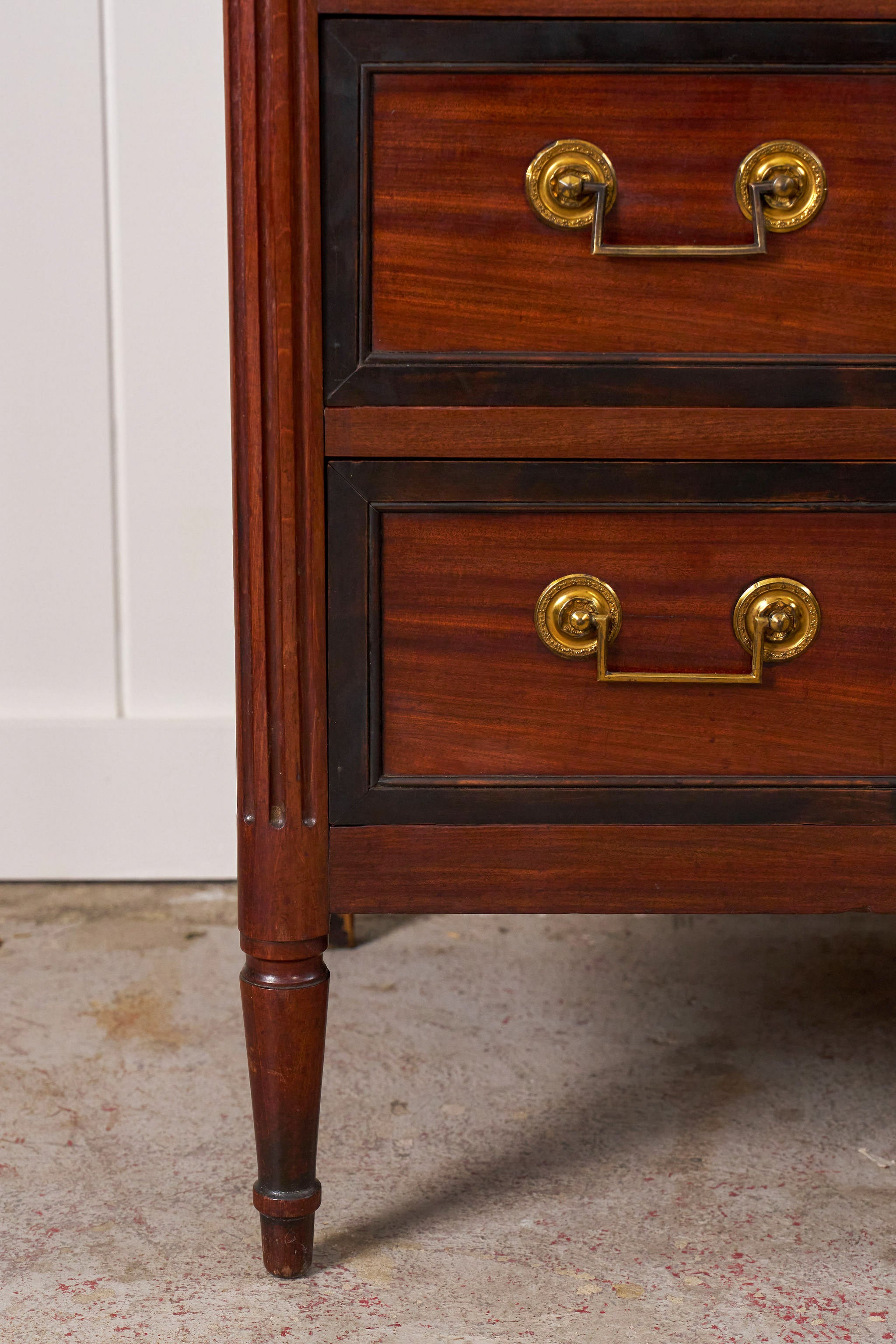 Louis XVI Period 18th Century French Commode with White Marble Top + Ebony Banding (c. 1780)
