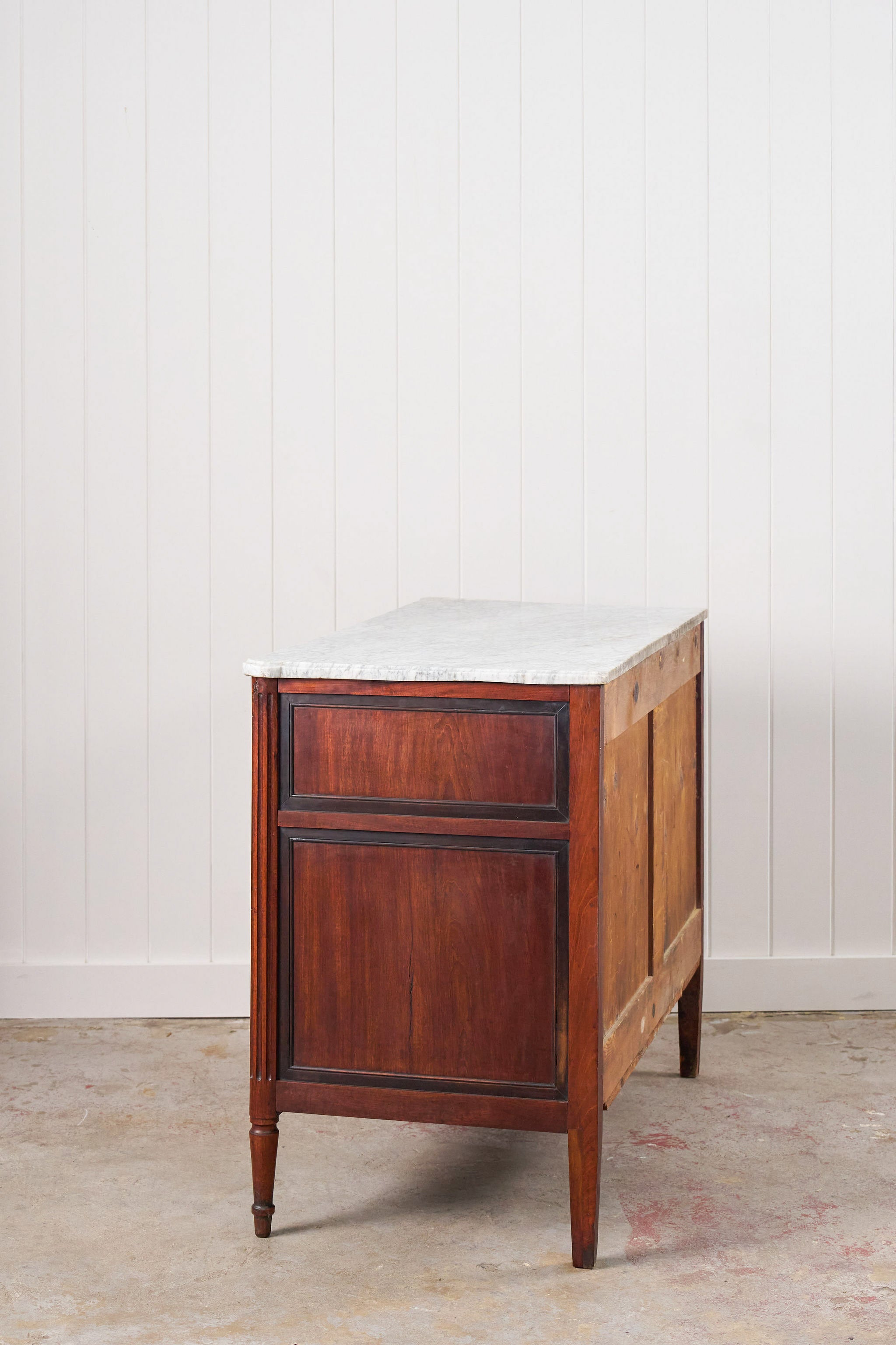 Louis XVI Period 18th Century French Commode with White Marble Top + Ebony Banding (c. 1780)